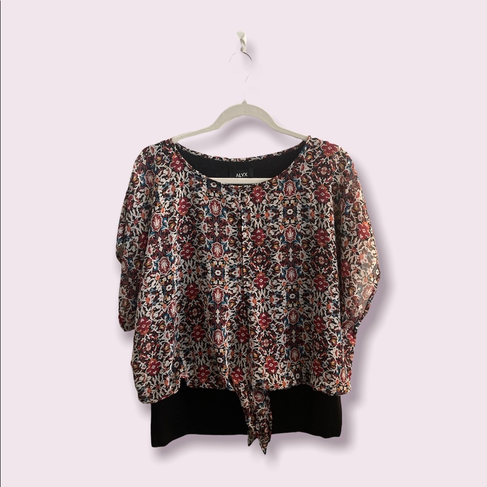 2095 Alyx Floral Print Tie-Front Popover Blouse Size M